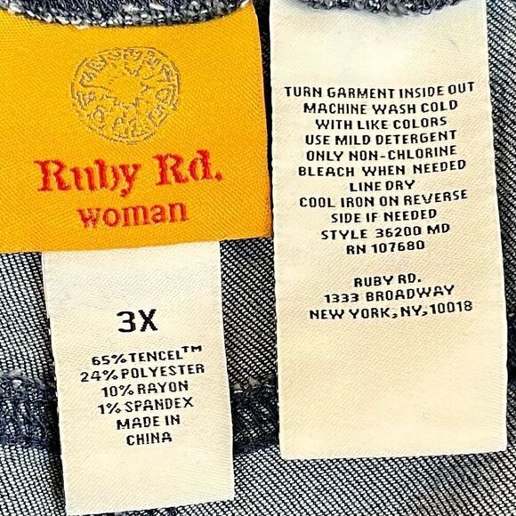 Ruby Rd. Pull-on Straight Denim Fringe Bottom Jeans 3X - Picture 5 of 8